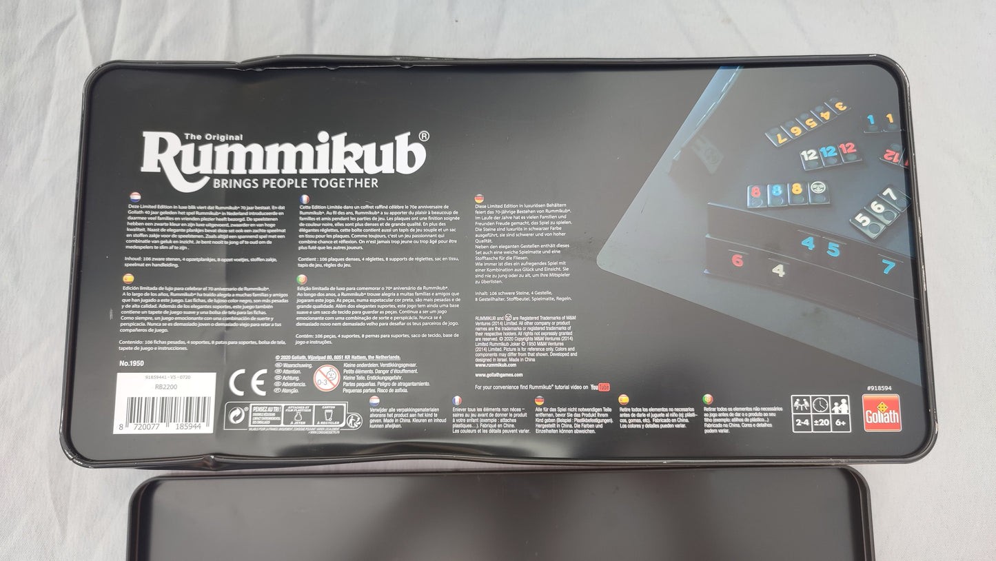 Boite métallique vide en l'état Rummikub Black Edition Goliath Pièce détachée #E73