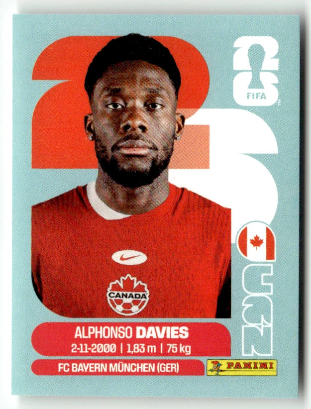 CAN 3 Alphonso Davies - Sticker autocollant Panini Coupe du Monde FIFA 2026 Canada - Pièce détachée