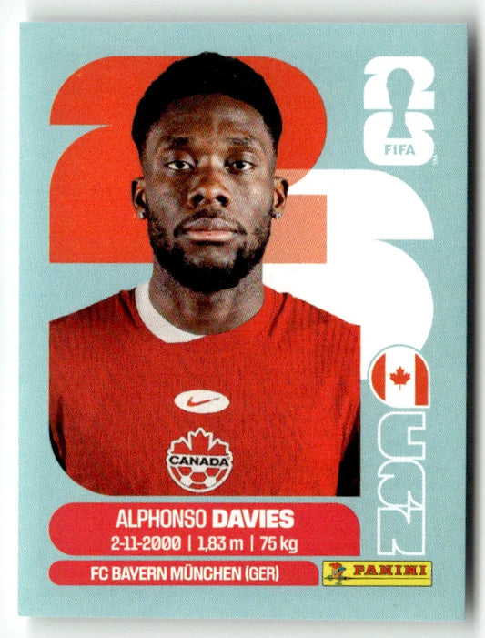 CAN 3 Alphonso Davies - Sticker autocollant Panini Coupe du Monde FIFA 2026 Canada - Pièce détachée