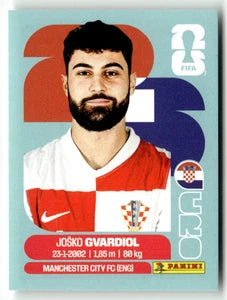 CRO 4 Joško Gvardiol - Sticker autocollant Panini Coupe du Monde FIFA 2026 Croatie - Pièce détachée