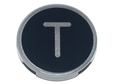 Carreau rond 2 x 2 avec support à tenon inférieur et motif lettre T 14769pb0441 pièce détachée Lego Titanic 10294