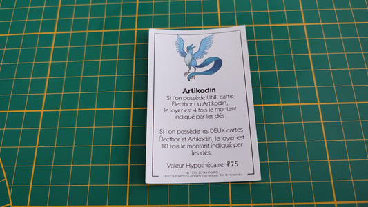 Carte Artikodin pièce détachée jeu de société Monopoly Pokémon édition de Kanto #C43