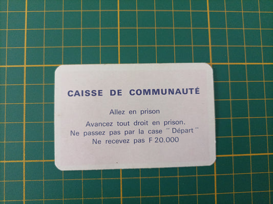 Carte Caisse de communauté Allez en prison pièce détachée jeu de société Monopoly Miro Meccano #E40