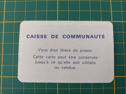 Carte Caisse de communauté Libéré de prison pièce détachée jeu de société Monopoly Miro Meccano #E40