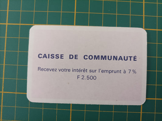 Carte Caisse de communauté recevez votre intérêt pièce détachée jeu de société Monopoly Miro Meccano #E40