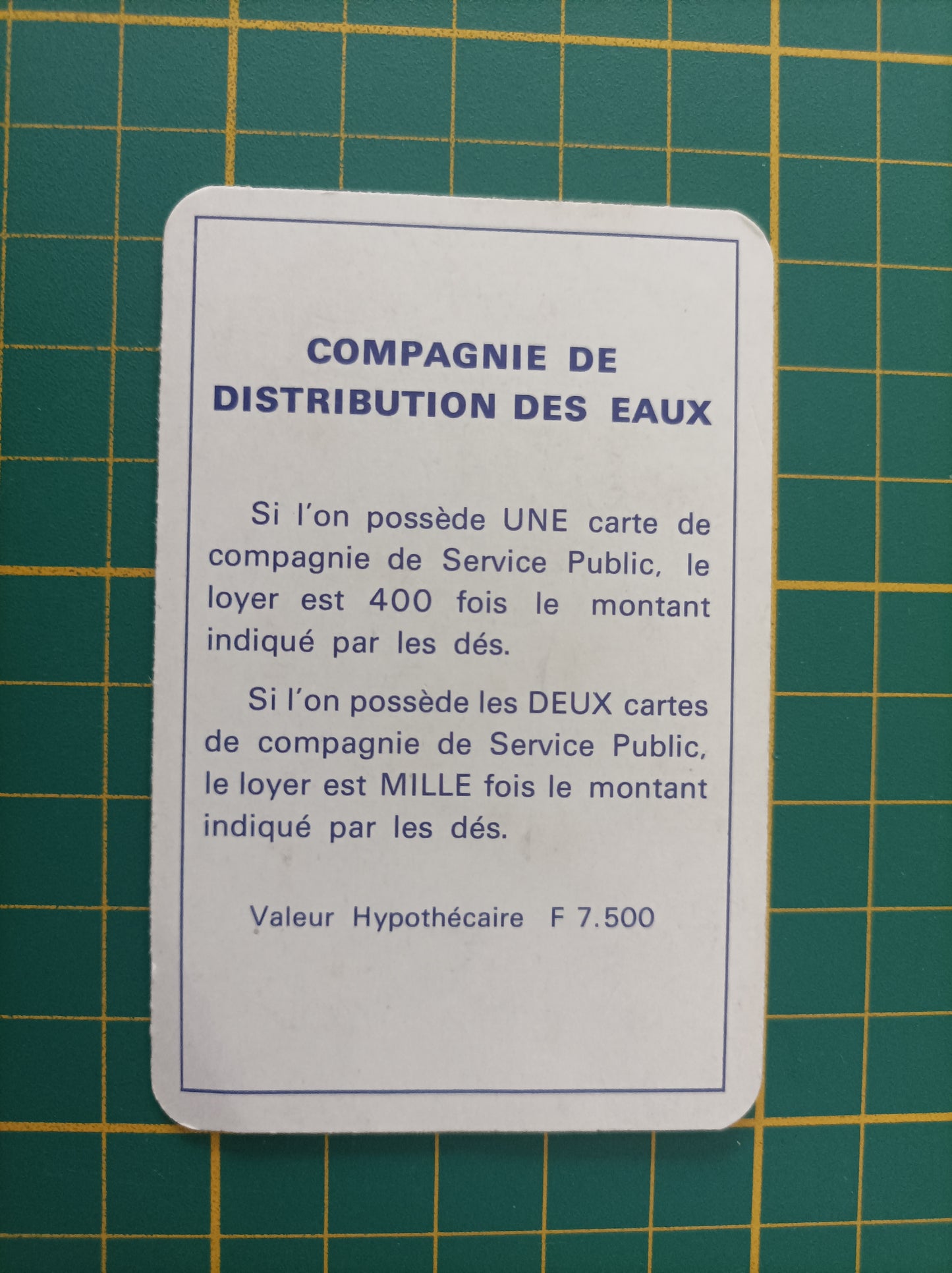 Carte Compagnie de distribution des eaux pièce détachée jeu de société Monopoly Miro Meccano #E40