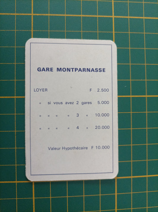 Carte Gare Montparnasse pièce détachée jeu de société Monopoly Miro Meccano #E40