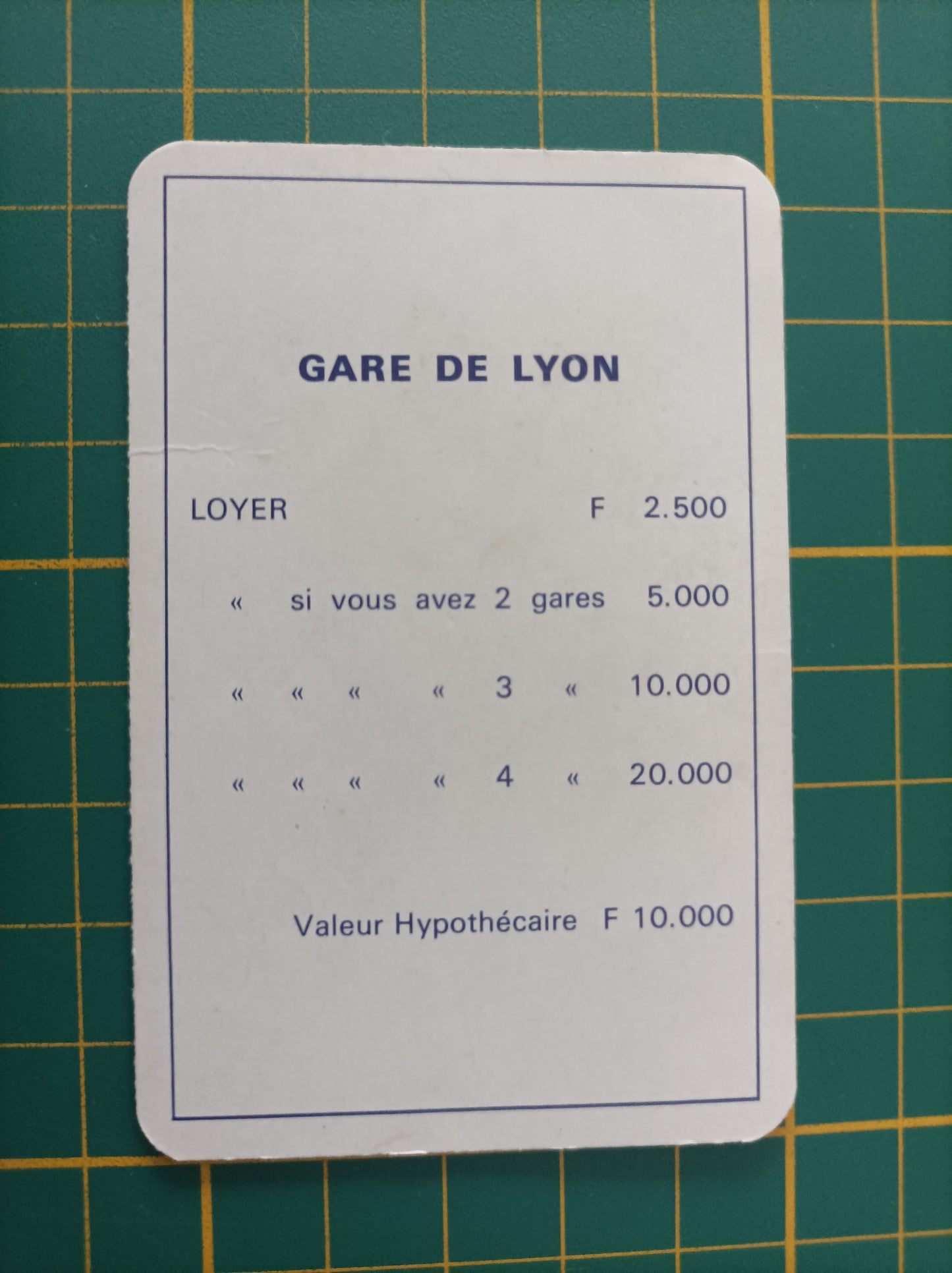 Carte Gare de Lyon pièce détachée jeu de société Monopoly Miro Meccano #E40