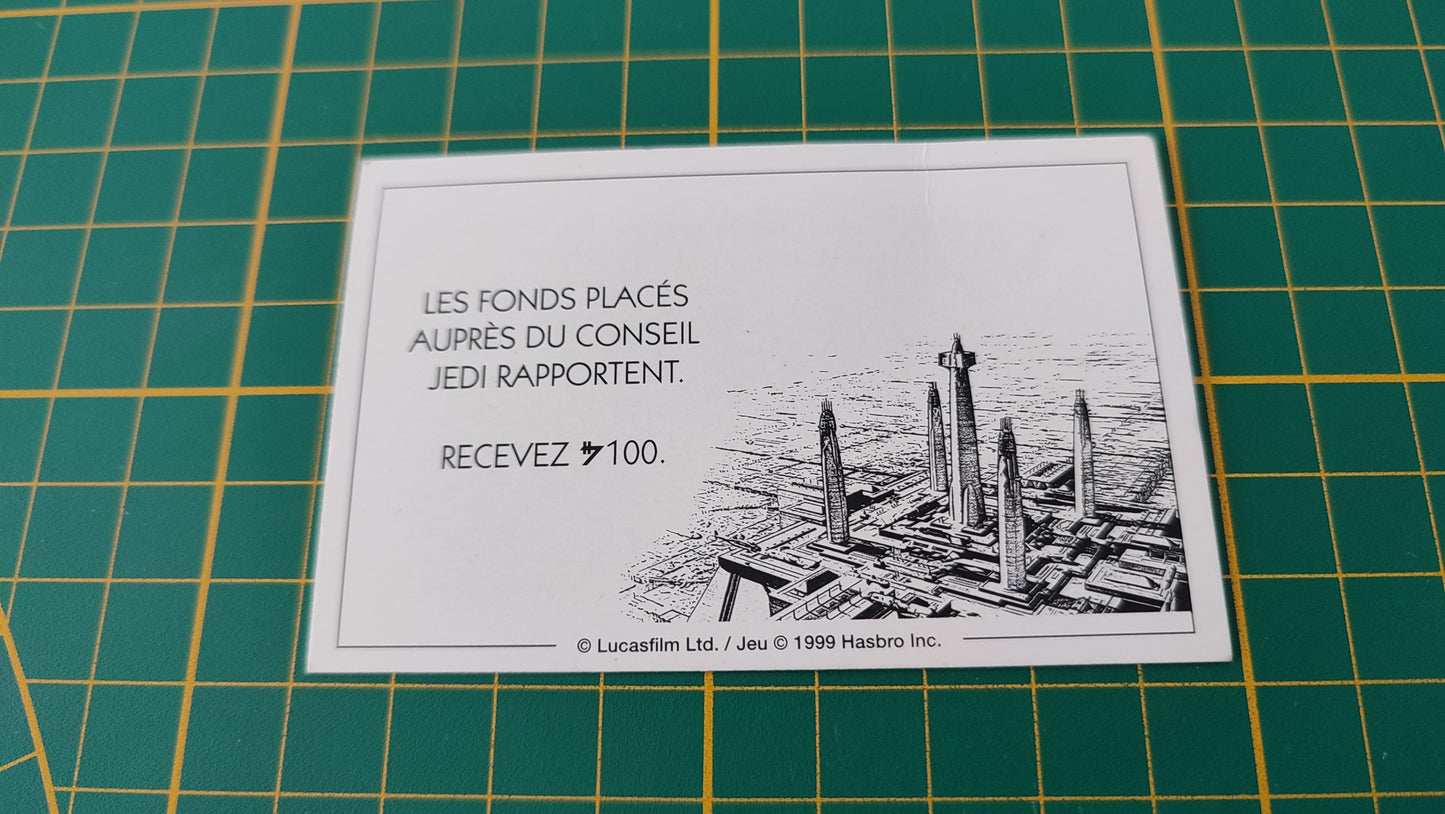 Carte Jedi Les fonds placés auprès du conseil Jedi rapportent pièce détachée jeu de société Monopoly Star Wars épisode 1 #A81