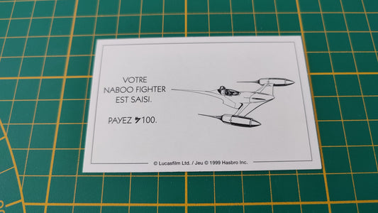 Carte Jedi Votre naboo fighter est saisi pièce détachée jeu de société Monopoly Star Wars épisode 1 #A81