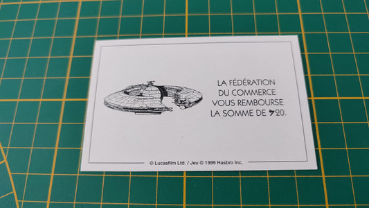 Carte Jedi la fédération du commerce pièce détachée jeu de société Monopoly Star Wars épisode 1 #A81