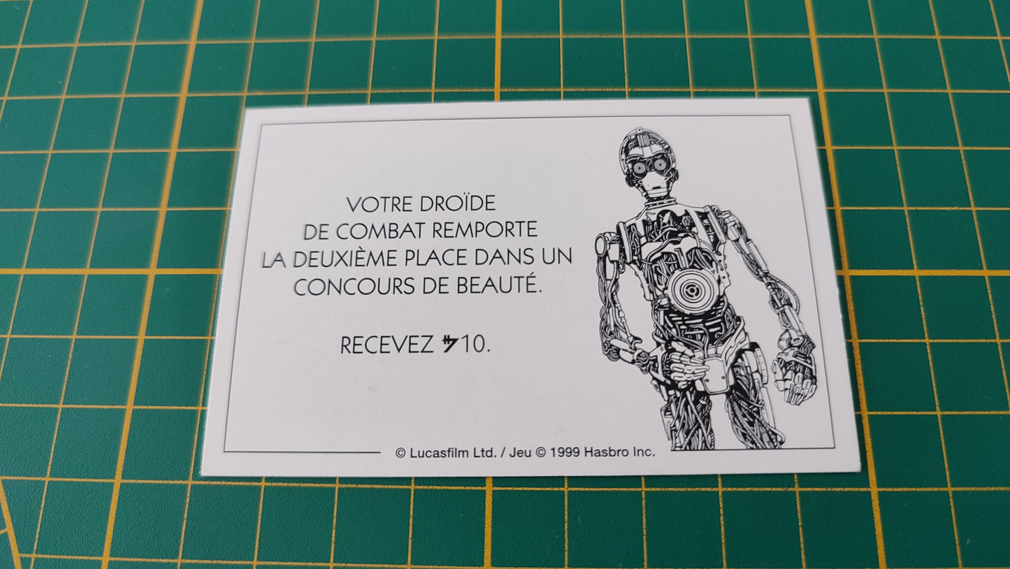 Carte Jedi votre droide de combat remporte la deuxième place pièce détachée jeu de société Monopoly Star Wars épisode 1 #A81