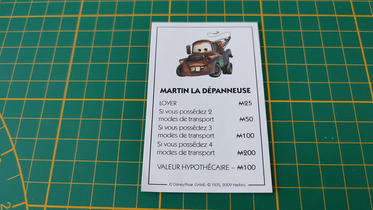 Carte Martin la dépanneuse pièce détachée jeu de société Monopoly Disney éditions Hasbro #B94