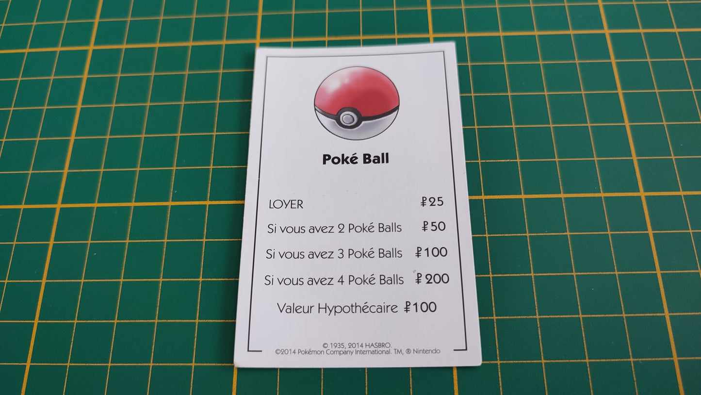 Carte Poké Ball pièce détachée jeu de société Monopoly Pokémon édition de Kanto #C43