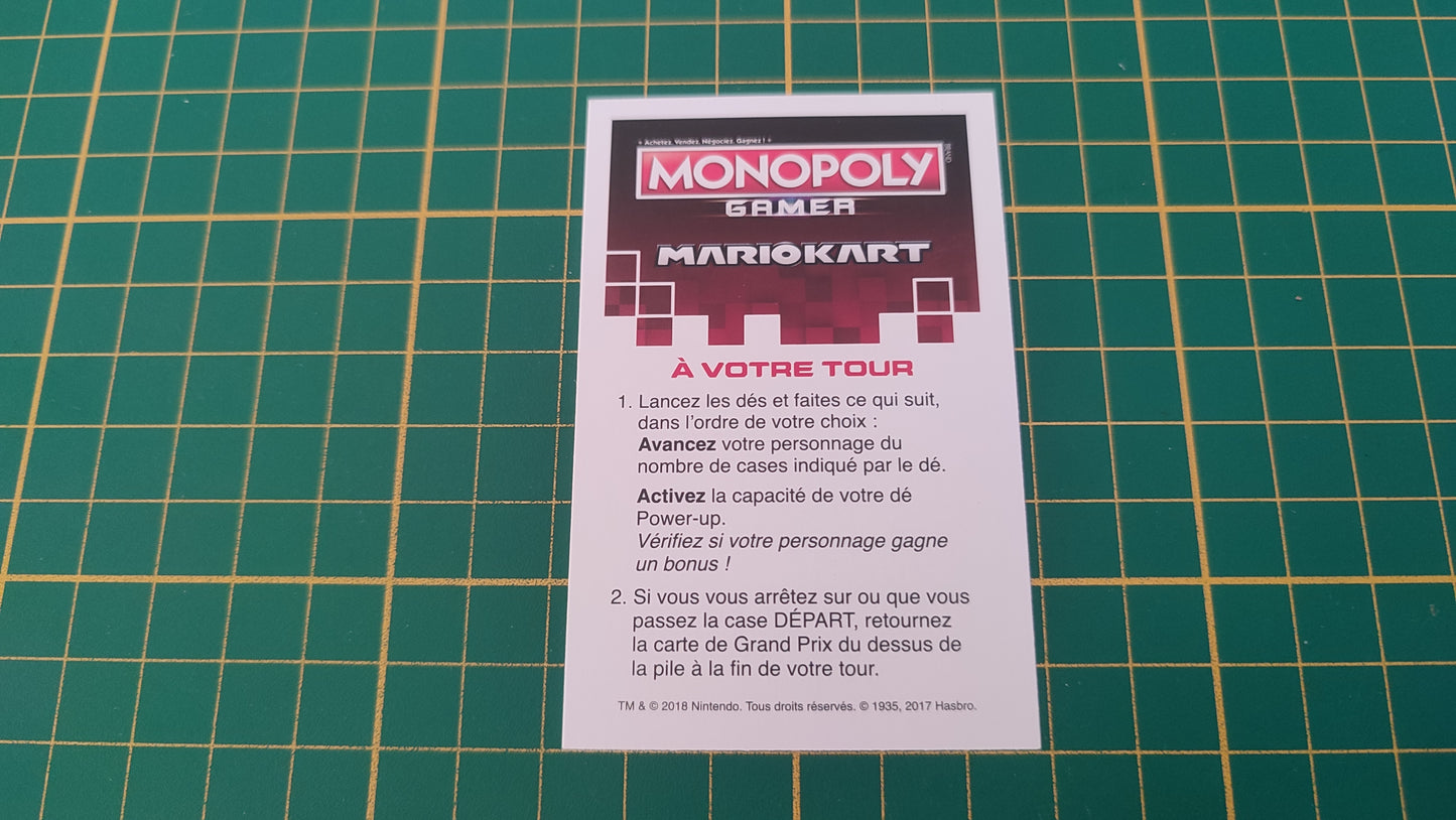 Carte à votre tour jeu de société Monopoly Gamer Mario Kart Hasbro pièce détachée #E82