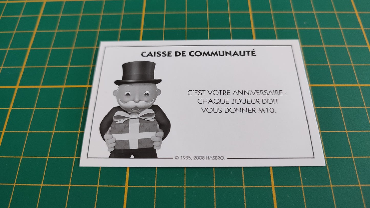 Carte caisse de communauté C'est votre anniversaire pièce détachée jeu de société Monopoly parties rapides Hasbro #C25