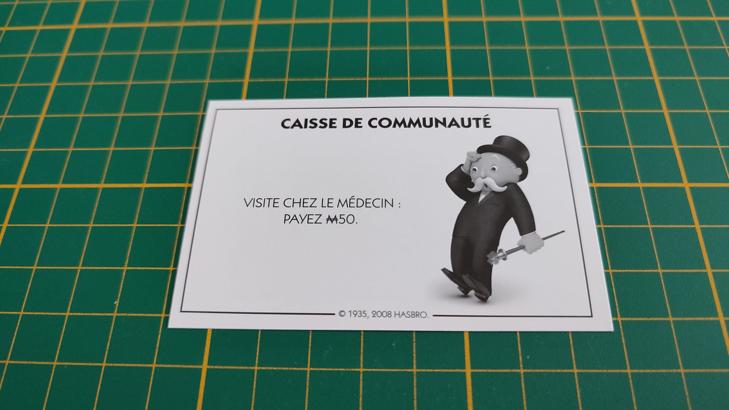 Carte caisse de communauté Visite chez le médedcin pièce détachée jeu de société Monopoly parties rapides Hasbro #C25