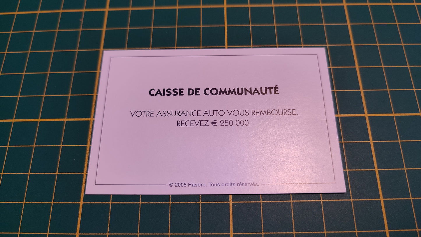 Carte caisse de communauté assurance auto pièce détachée jeu de société Monopoly Et si le Monopoly était inventé aujourd'hui #C22