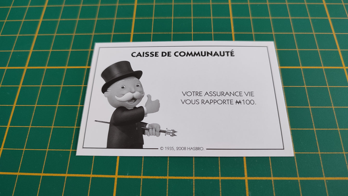 Carte caisse de communauté assurance vie pièce détachée jeu de société Monopoly parties rapides Hasbro #C25