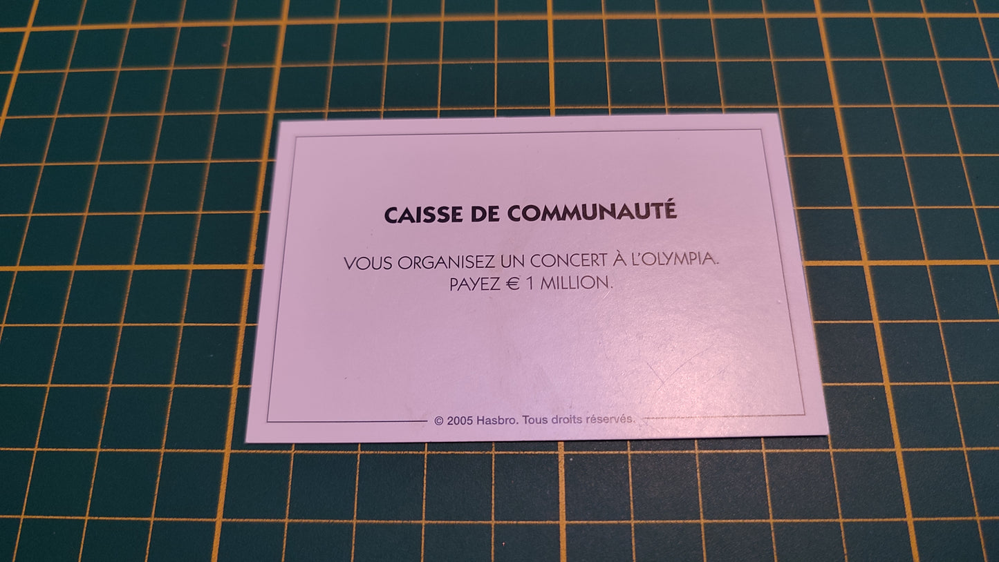 Carte caisse de communauté concert à l'olympia pièce détachée jeu de société Monopoly Et si le Monopoly était inventé aujourd'hui #C22