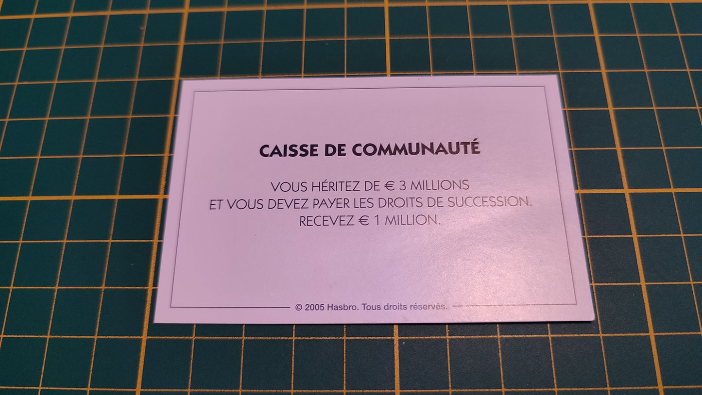 Carte caisse de communauté droits de succession pièce détachée jeu de société Monopoly Et si le Monopoly était inventé aujourd'hui #C22