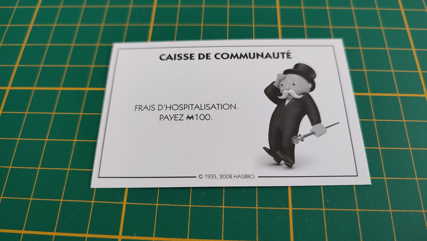 Carte caisse de communauté frais d'hospitalisation pièce détachée jeu de société Monopoly parties rapides Hasbro #C25