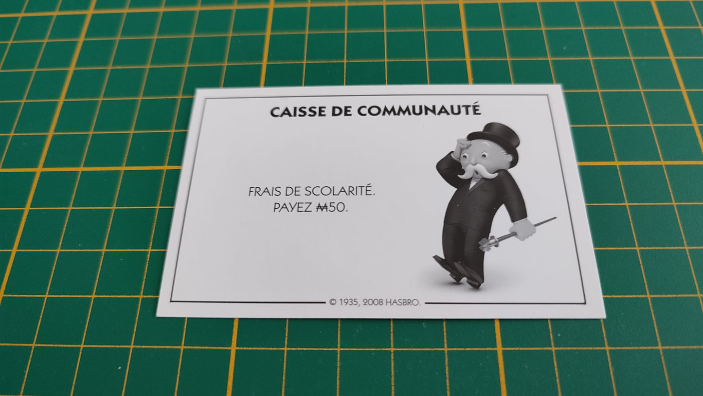 Carte caisse de communauté frais de scolarité pièce détachée jeu de société Monopoly parties rapides Hasbro #C25