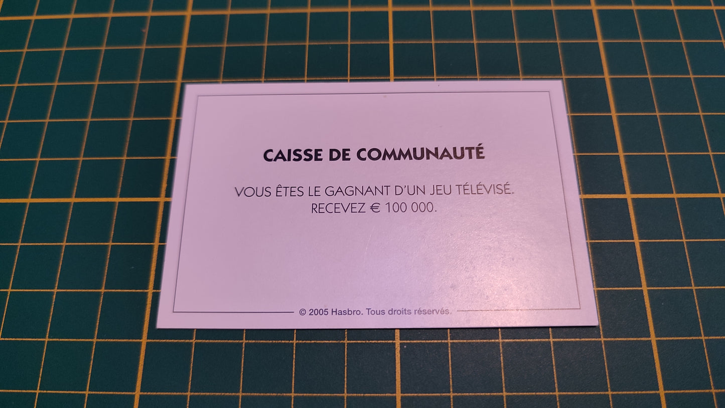 Carte caisse de communauté gagnant d'un jeu télévisé pièce détachée jeu de société Monopoly Et si le Monopoly était inventé aujourd'hui #C22