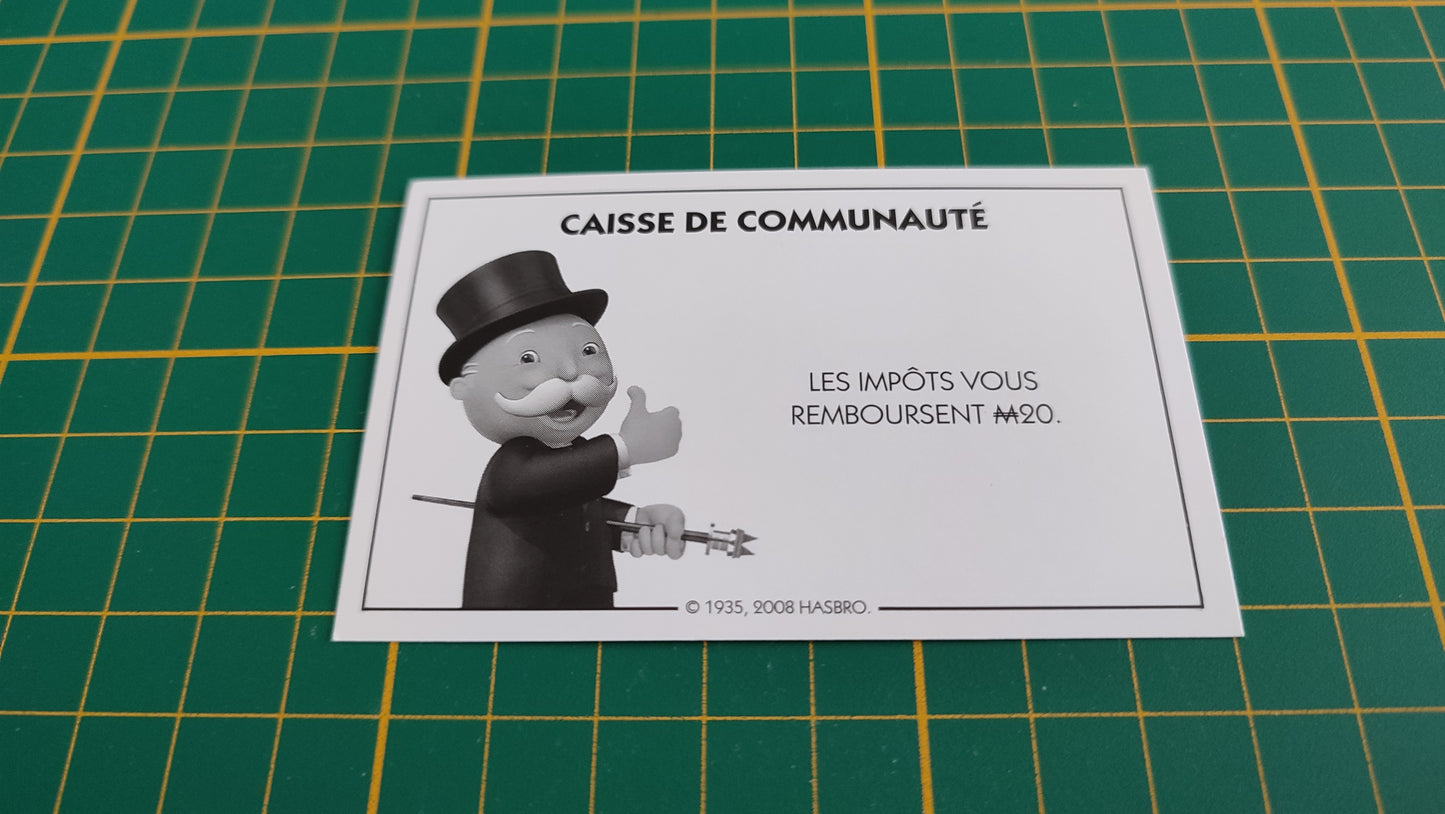 Carte caisse de communauté les impôts vous remboursent pièce détachée jeu de société Monopoly parties rapides Hasbro #C25