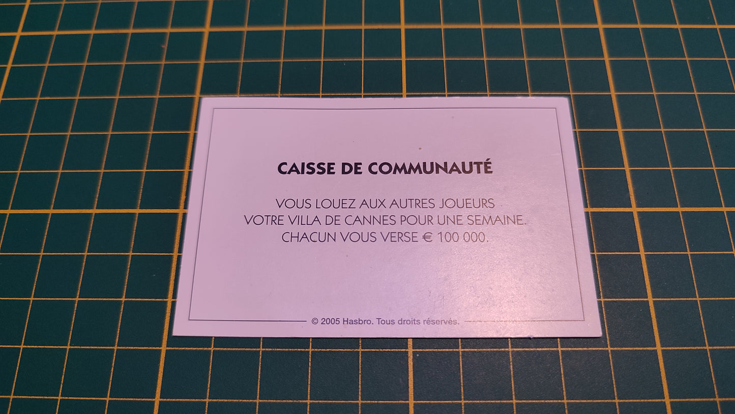 Carte caisse de communauté villa de cannes pièce détachée jeu de société Monopoly Et si le Monopoly était inventé aujourd'hui #C22