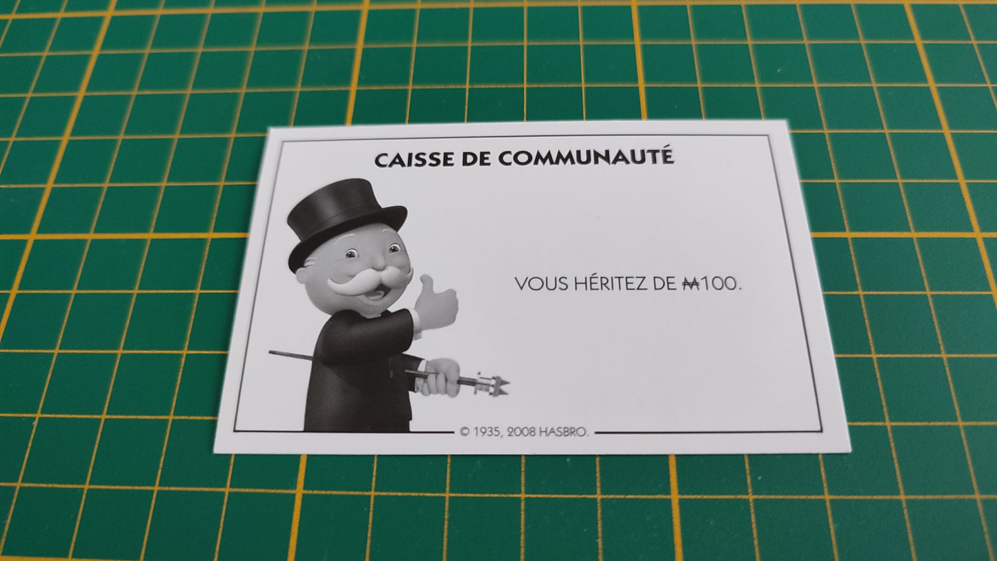 Carte caisse de communauté vous héritez de 100M pièce détachée jeu de société Monopoly parties rapides Hasbro #C25