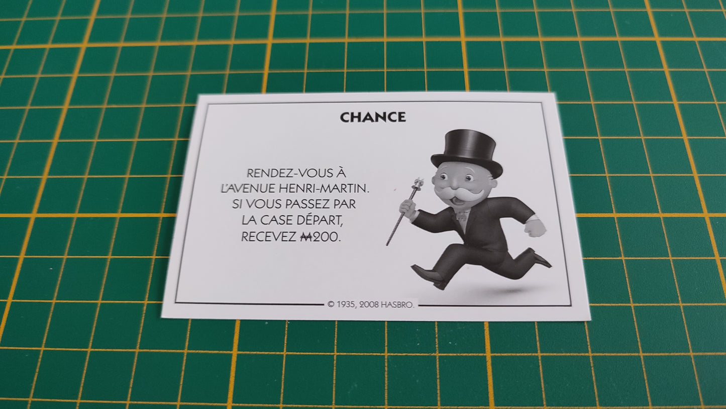 Carte chance Avenue Henri-Martin pièce détachée jeu de société Monopoly parties rapides Hasbro #C25