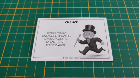 Carte chance Avenue Henri-Martin pièce détachée jeu de société Monopoly parties rapides Hasbro #C25