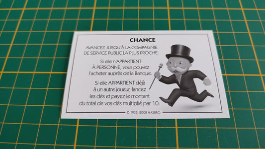 Carte chance Compagnie de service public pièce détachée jeu de société Monopoly parties rapides Hasbro #C25