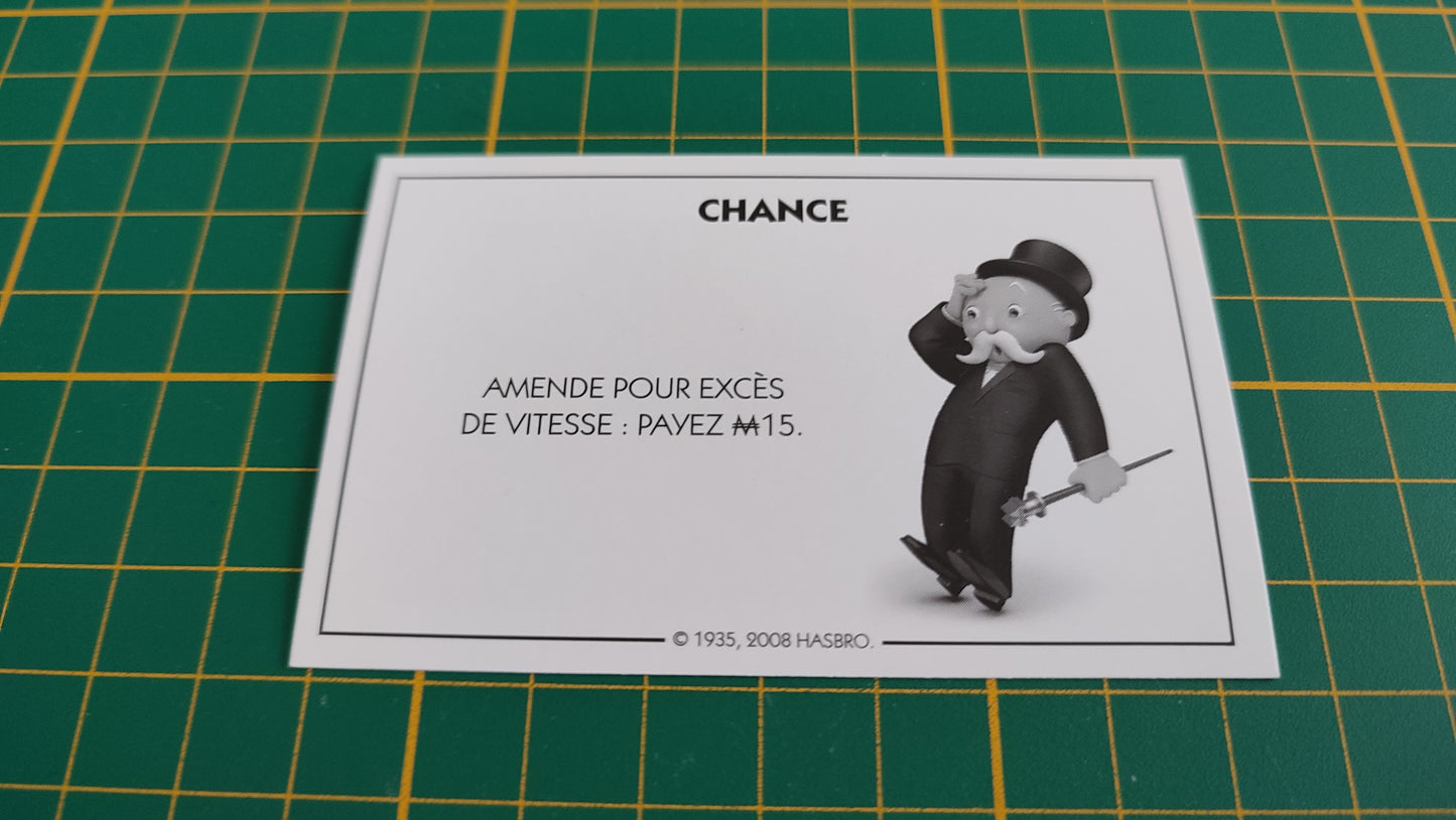 Carte chance Excès de vitesse pièce détachée jeu de société Monopoly parties rapides Hasbro #C25