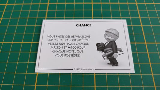 Carte chance Faites des réparations pièce détachée jeu de société Monopoly parties rapides Hasbro #C25