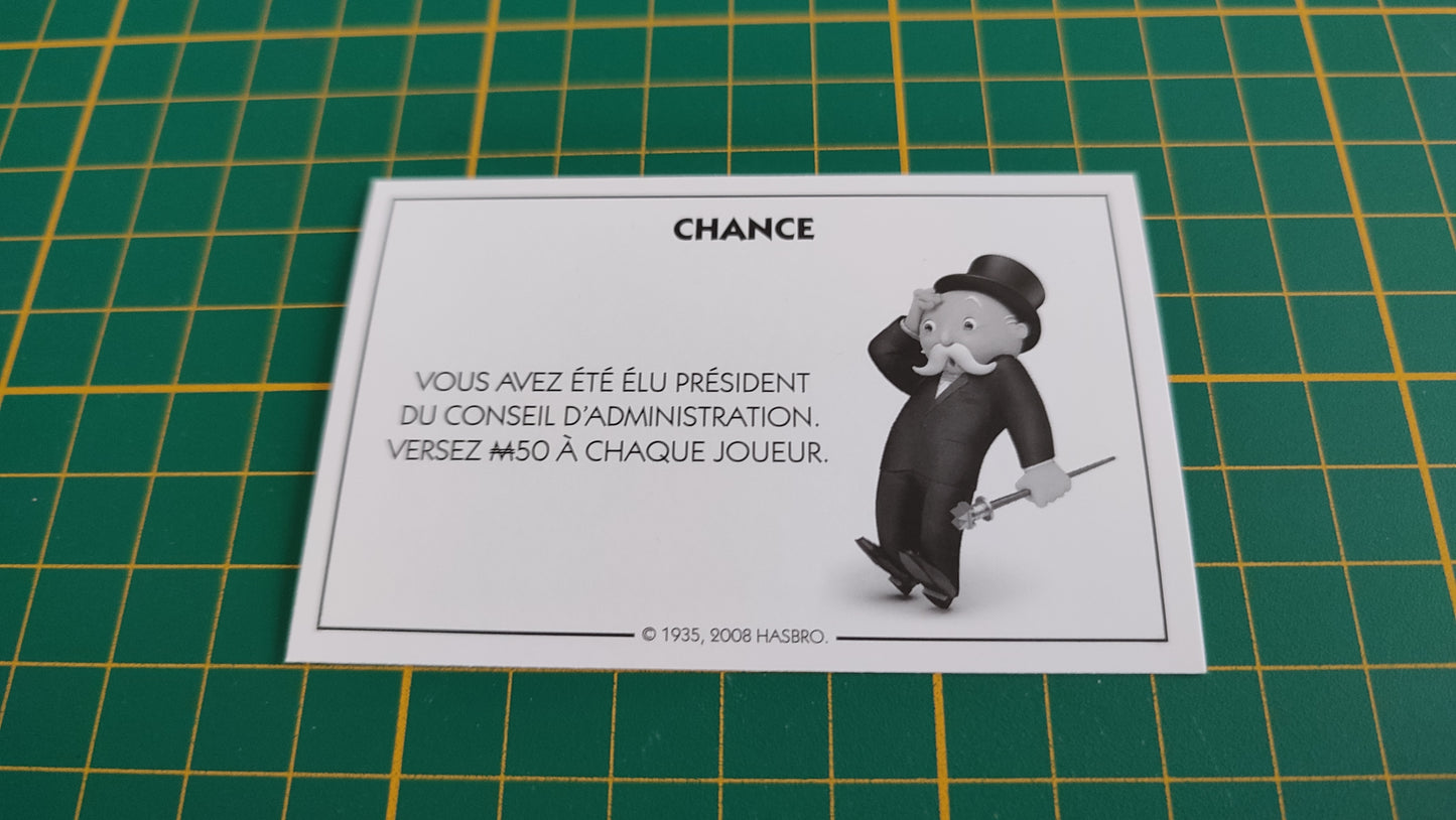 Carte chance Président conseil d'administration pièce détachée jeu de société Monopoly parties rapides Hasbro #C25