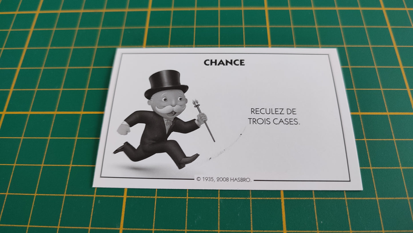 Carte chance Reculez de trois cases pièce détachée jeu de société Monopoly parties rapides Hasbro #C25