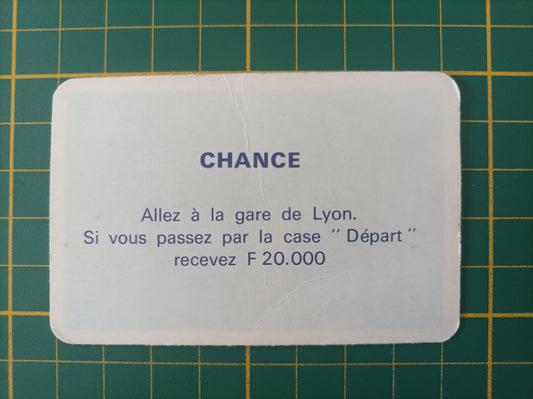 Carte chance gare de Lyon pièce détachée jeu de société Monopoly Miro Meccano #E40
