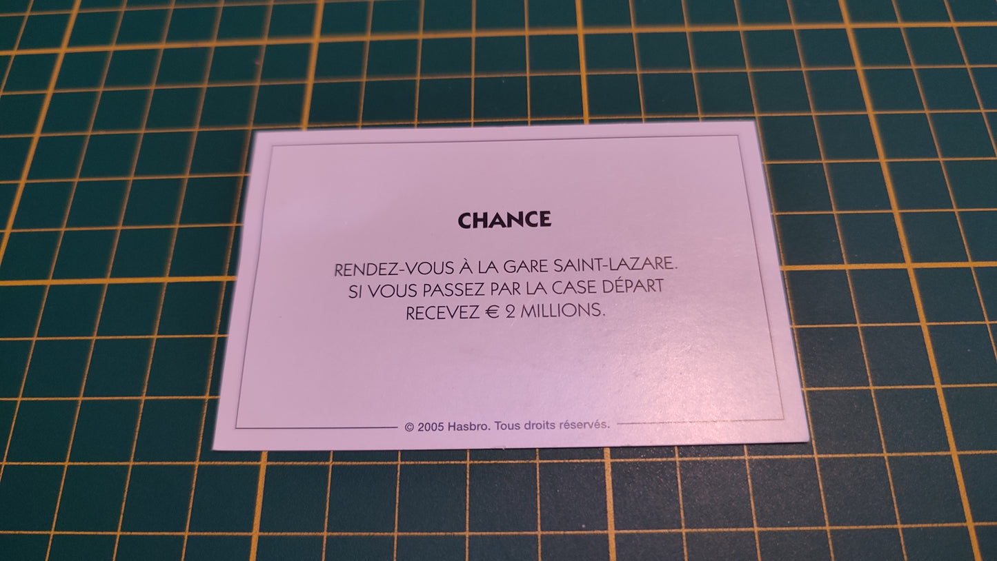 Carte chance rdv gare Saint-Lazare pièce détachée jeu de société Monopoly Et si le Monopoly était inventé aujourd'hui #C22