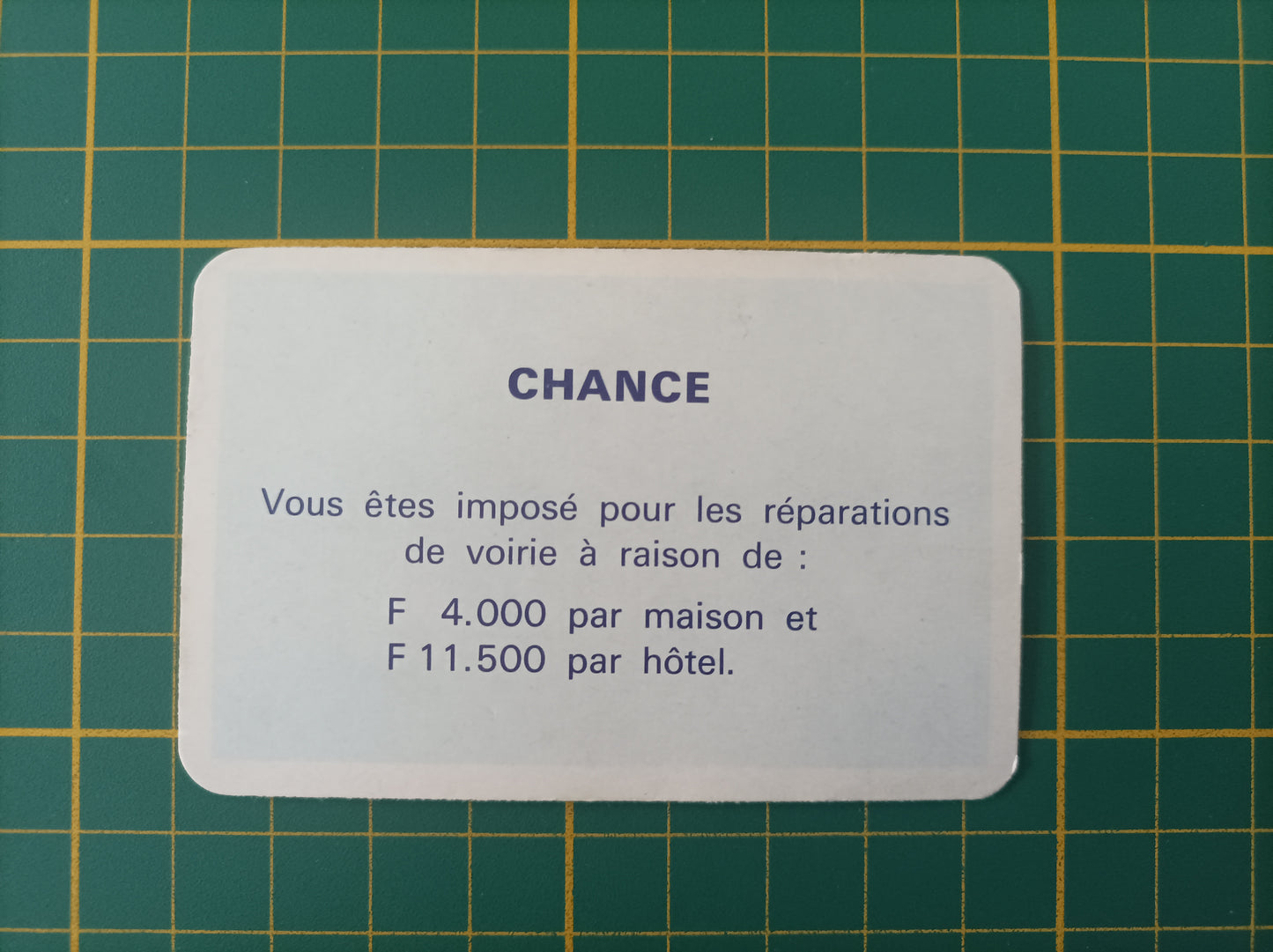 Carte chance réparations de voirie pièce détachée jeu de société Monopoly Miro Meccano #E40