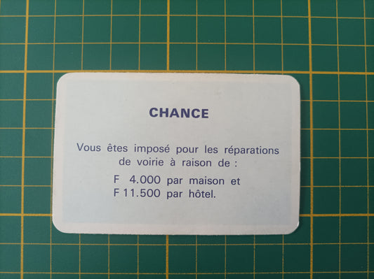 Carte chance réparations de voirie pièce détachée jeu de société Monopoly Miro Meccano #E40