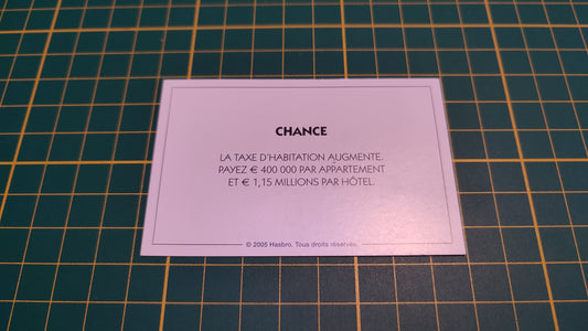 Carte chance taxe d'habitation pièce détachée jeu de société Monopoly Et si le Monopoly était inventé aujourd'hui #C22