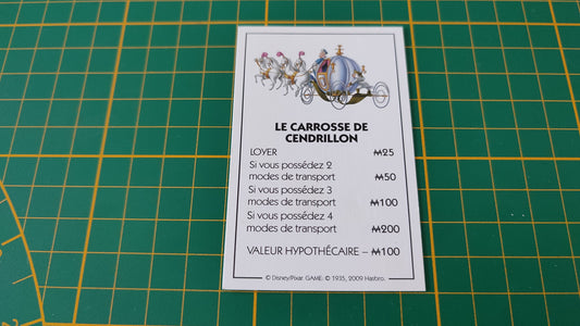 Carte le carrosse de cendrillon pièce détachée jeu de société Monopoly Disney éditions Hasbro #B94