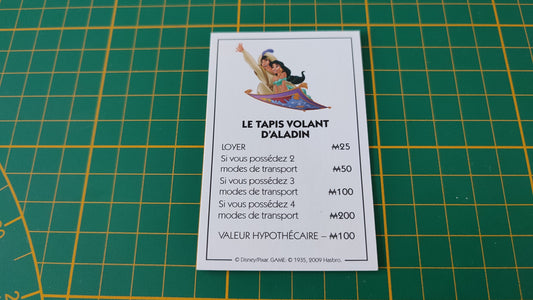 Carte le tapis volant d'Aladin pièce détachée jeu de société Monopoly Disney éditions Hasbro #B94