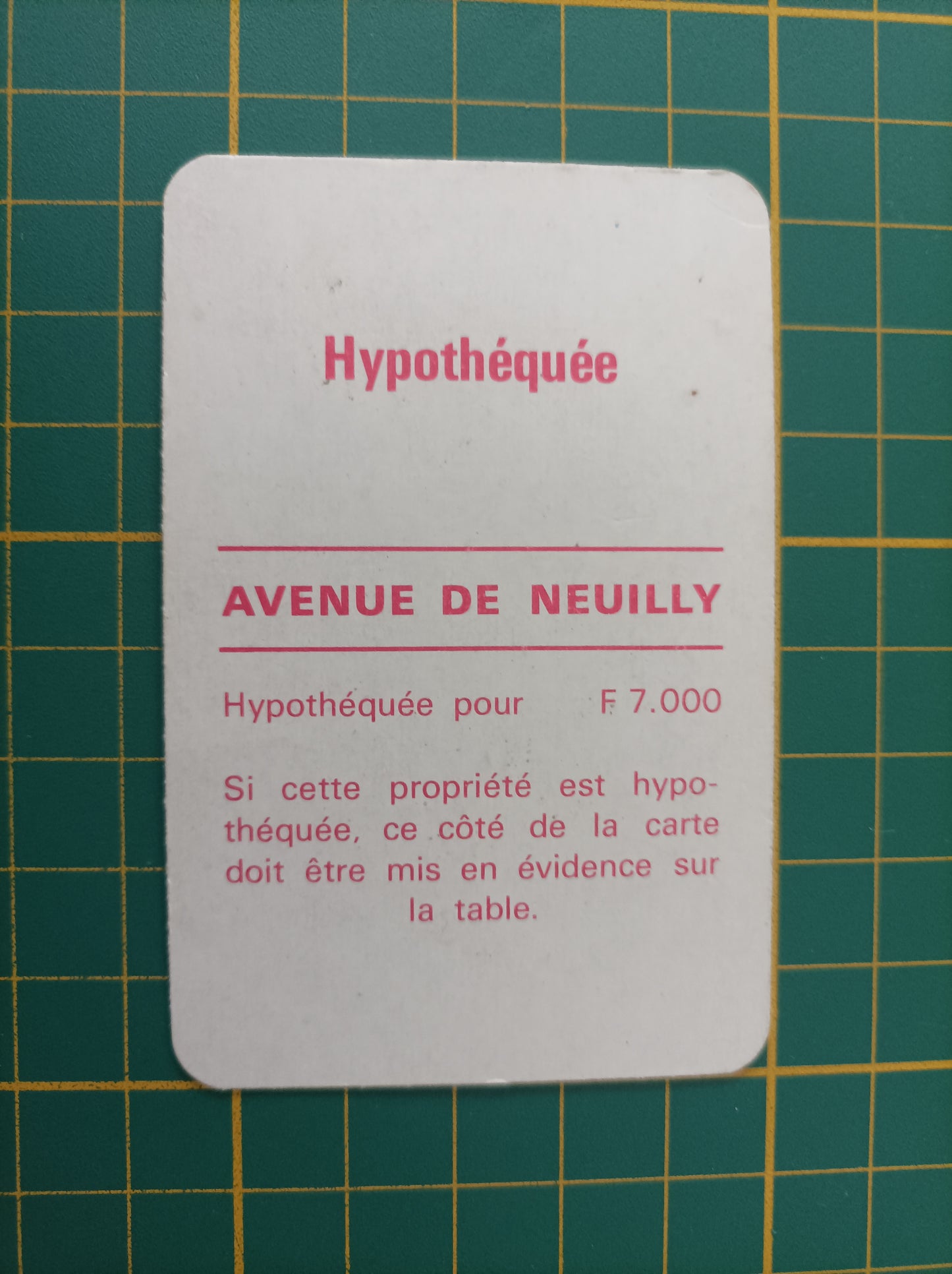 Carte propriété Avenue de Neuilly pièce détachée jeu de société Monopoly Miro Meccano #E40