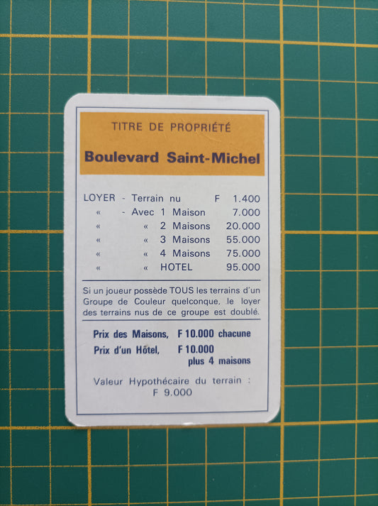 Carte propriété Boulevard Saint-Michel pièce détachée jeu de société Monopoly Miro Meccano #E40