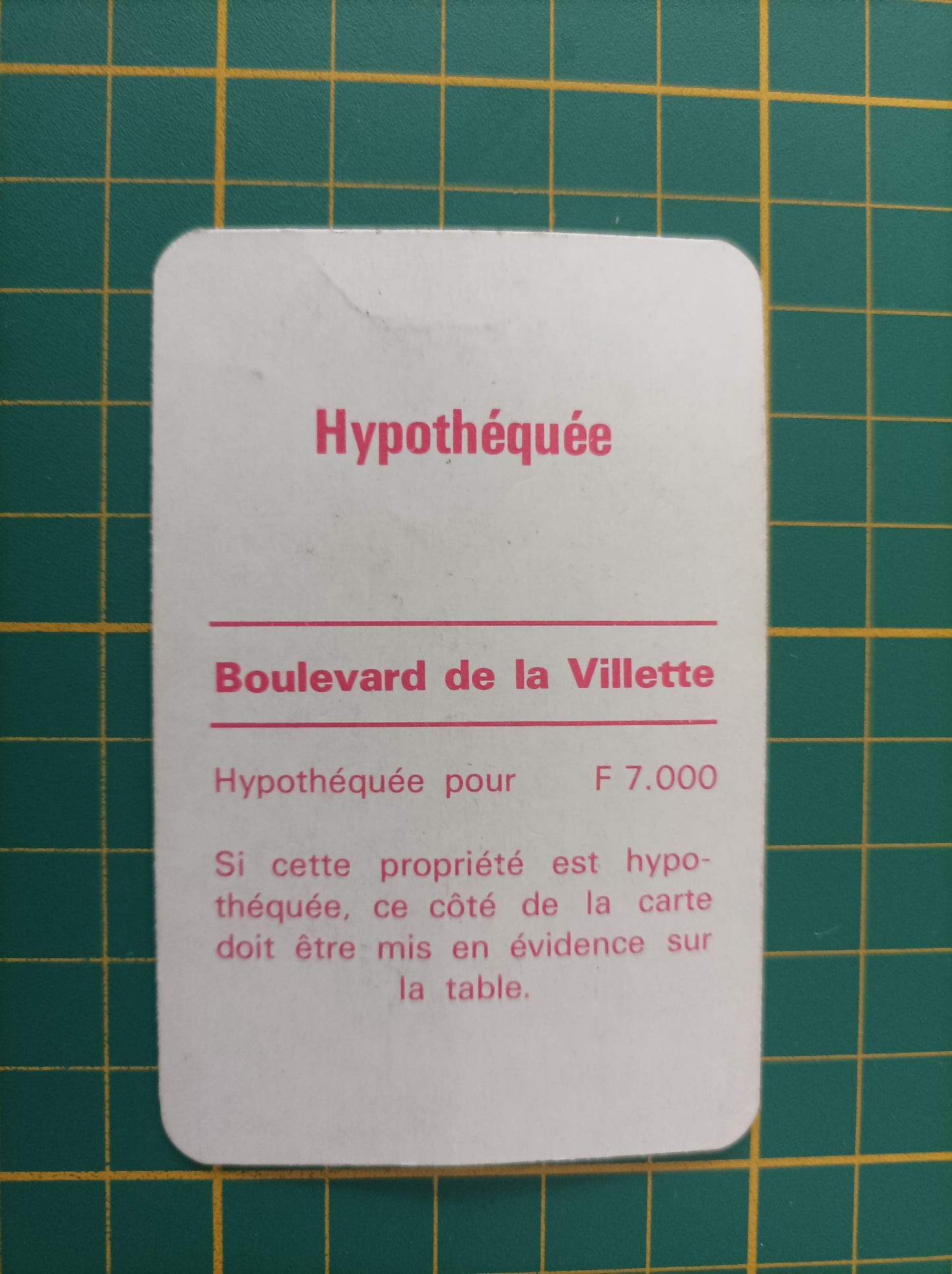 Carte propriété Boulevard de la Villette pièce détachée jeu de société Monopoly Miro Meccano #E40