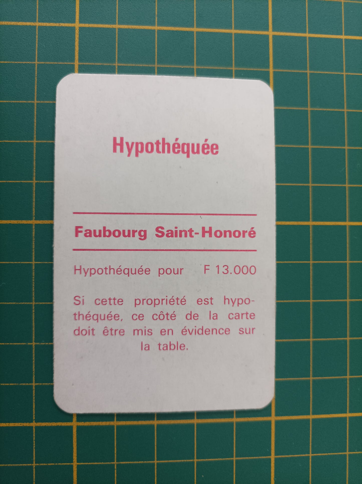 Carte propriété Faubourg Saint-Honoré pièce détachée jeu de société Monopoly Miro Meccano #E40