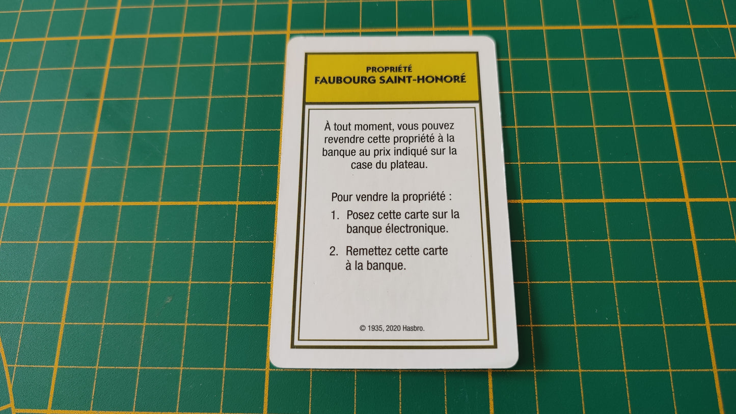 Carte propriété Faubourg Saint-Honoré pièce détachée jeu de société Monopoly Super électronique #D75